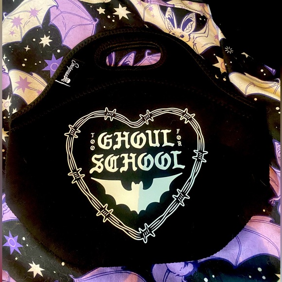 🔥NEW NEOPRENE BLACK LUNCH BAG too ghoul for school PUNK GOTH - Picture 2 of 5
